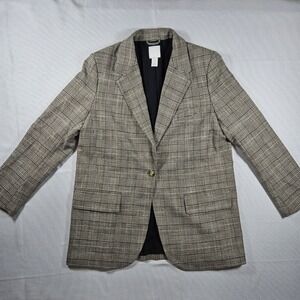 H&M Womens Plaid Blazer Jacket Brown Tan Single Button Size Medium